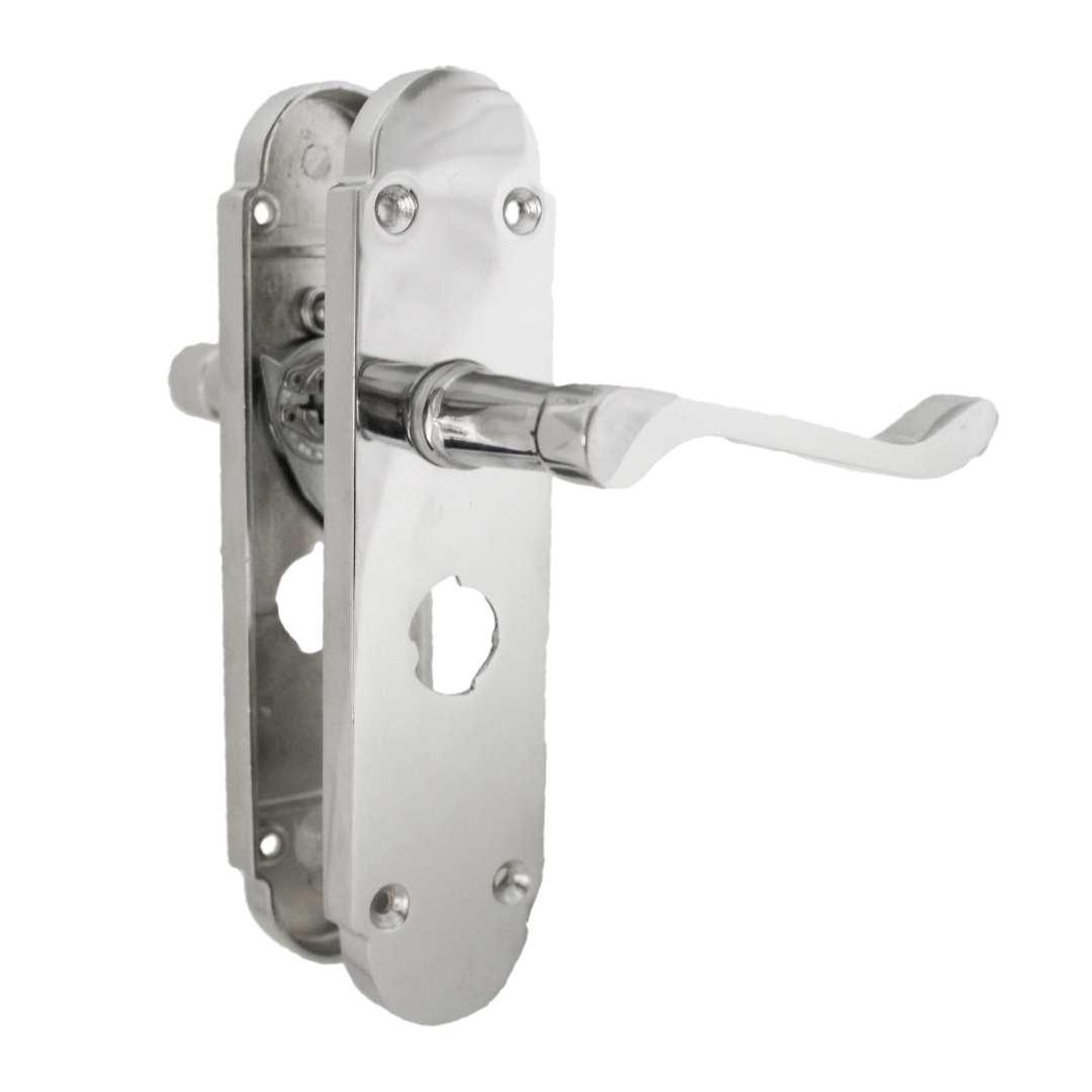 Poignée de porte de salle de bain Epsom avec serrure et loquet tubulaire à levier à défilement - Chrome 