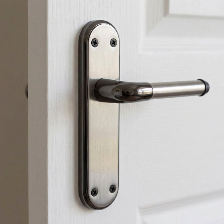 Marina Door Handle Two Tone Latch Lever - Black Nickel and Satin