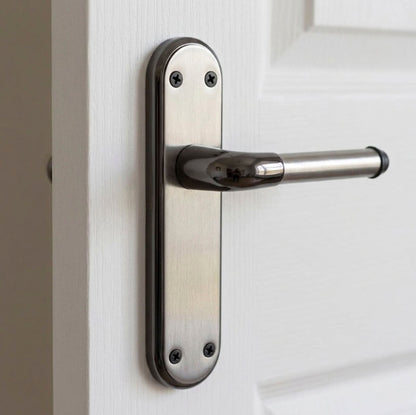 Marina Door Handle Two Tone Latch Lever - Black Nickel and Satin