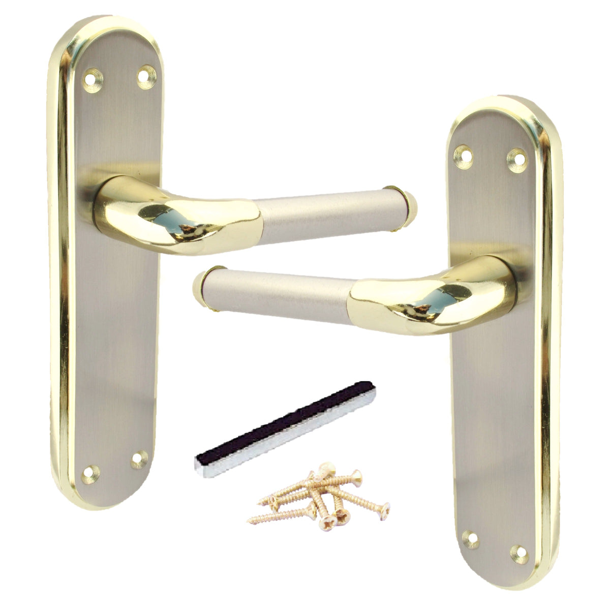 Marina Door Handle Two Tone Latch Lever - Brass and Satin