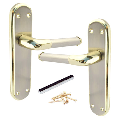 Marina Door Handle Two Tone Latch Lever - Brass and Satin