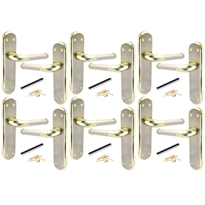 Marina Door Handle Two Tone Latch Lever - Brass and Satin