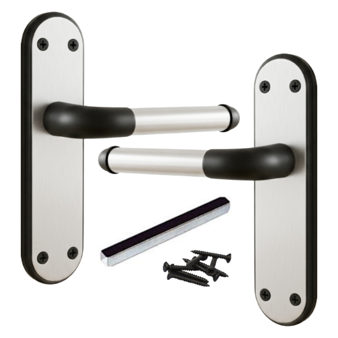 Marina Door Handle Two Tone Latch Lever - Matt Black and Satin - Metal