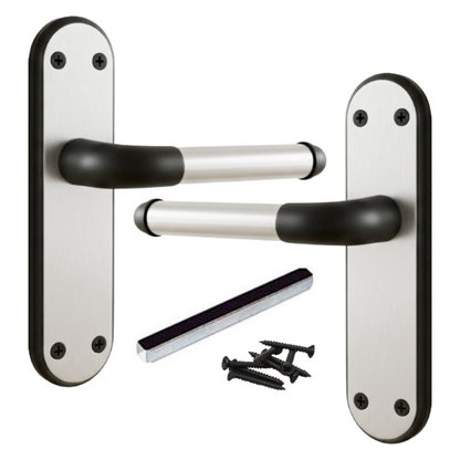 Marina Door Handle Two Tone Latch Lever - Matt Black and Satin - Metal