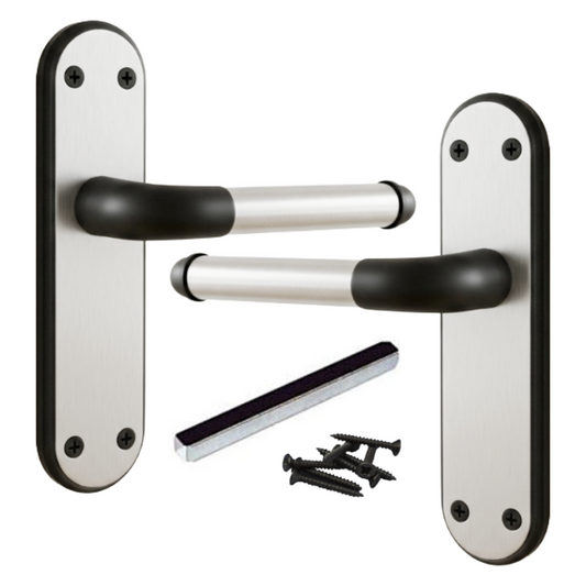 Marina Door Handle Two Tone Latch Lever - Matt Black and Satin - Metal