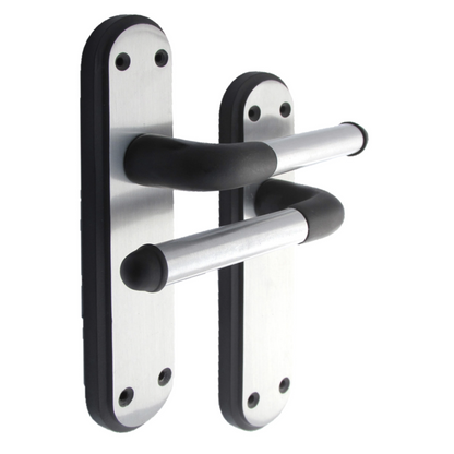 Marina Door Handle Two Tone Latch Lever - Matt Black and Satin - Metal