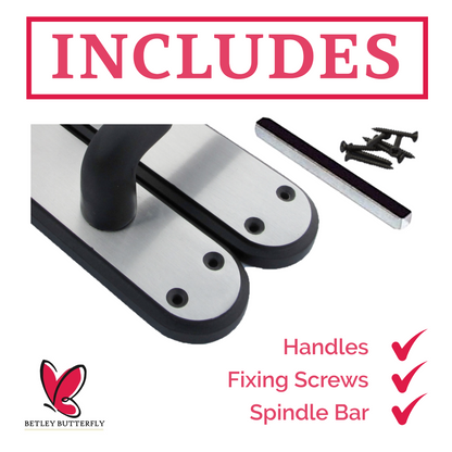 Marina Door Handle Two Tone Bathroom Lock Lever - Matt Black and Satin - Metal