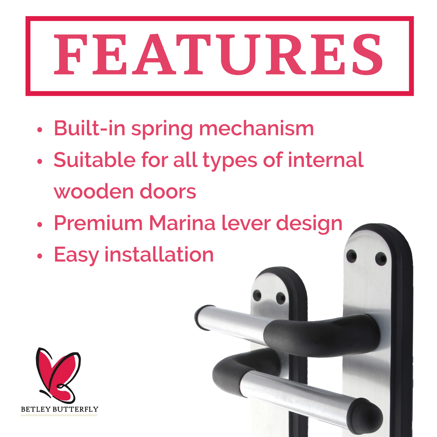 Marina Door Handle Two Tone Bathroom Lock Lever - Matt Black and Satin - Metal
