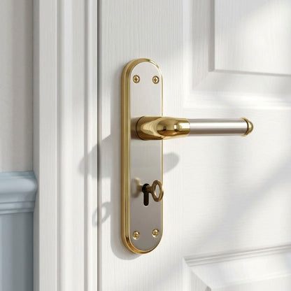Marina Door Handle Two Tone Lock Lever - Brass and Satin