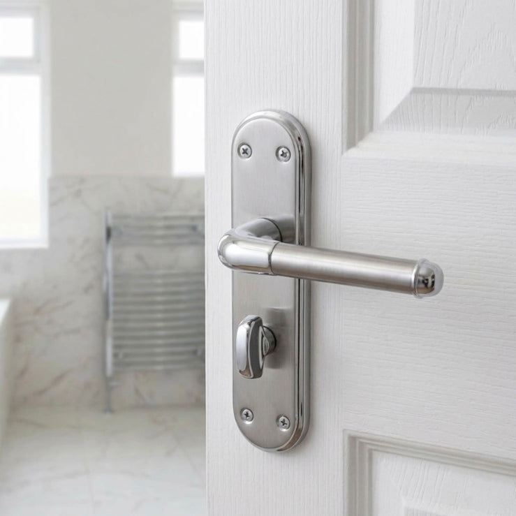 Marina Door Handle Two Tone Bathroom Lock Lever - Chrome and Satin