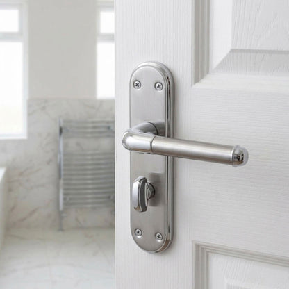 Marina Door Handle Two Tone Bathroom Lock Lever - Chrome and Satin