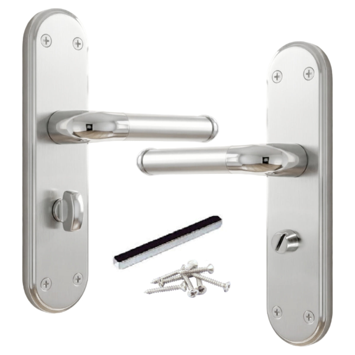 Marina Door Handle Two Tone Bathroom Lock Lever - Chrome and Satin