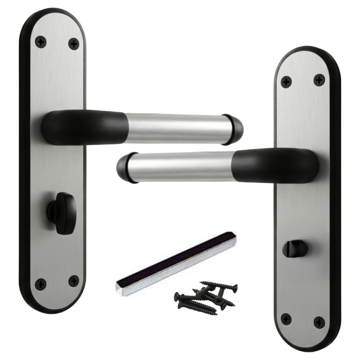Marina Door Handle Two Tone Bathroom Lock Lever - Matt Black and Satin - Metal