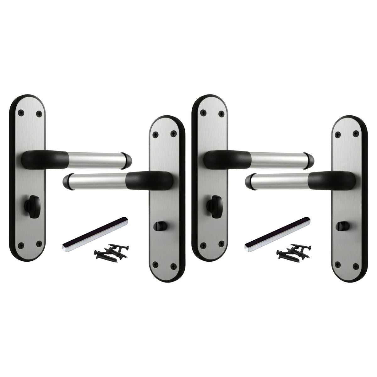 Marina Door Handle Two Tone Bathroom Lock Lever - Matt Black and Satin