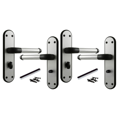 Marina Door Handle Two Tone Bathroom Lock Lever - Matt Black and Satin
