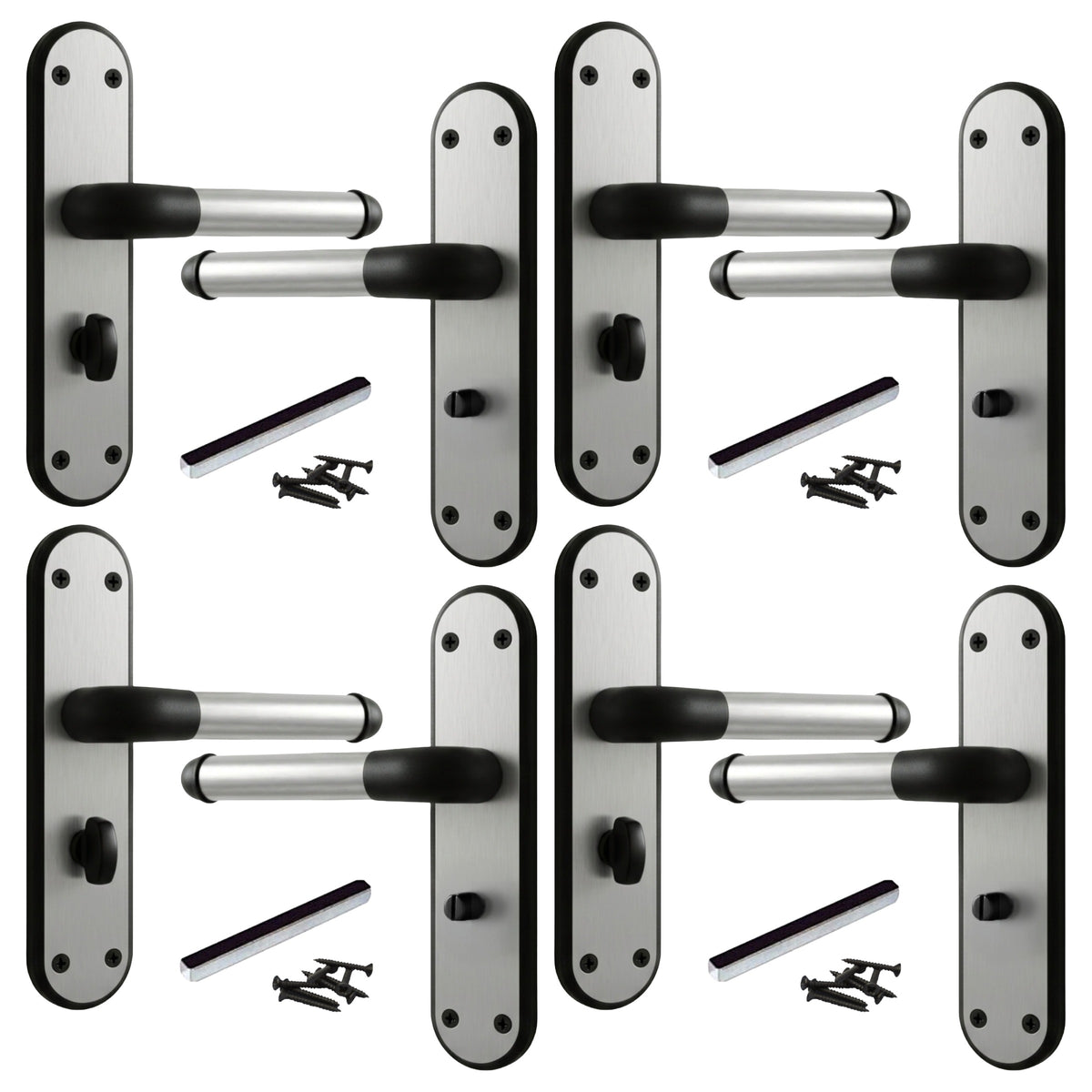 Marina Door Handle Two Tone Bathroom Lock Lever - Matt Black and Satin