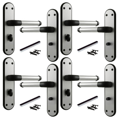 Marina Door Handle Two Tone Bathroom Lock Lever - Matt Black and Satin