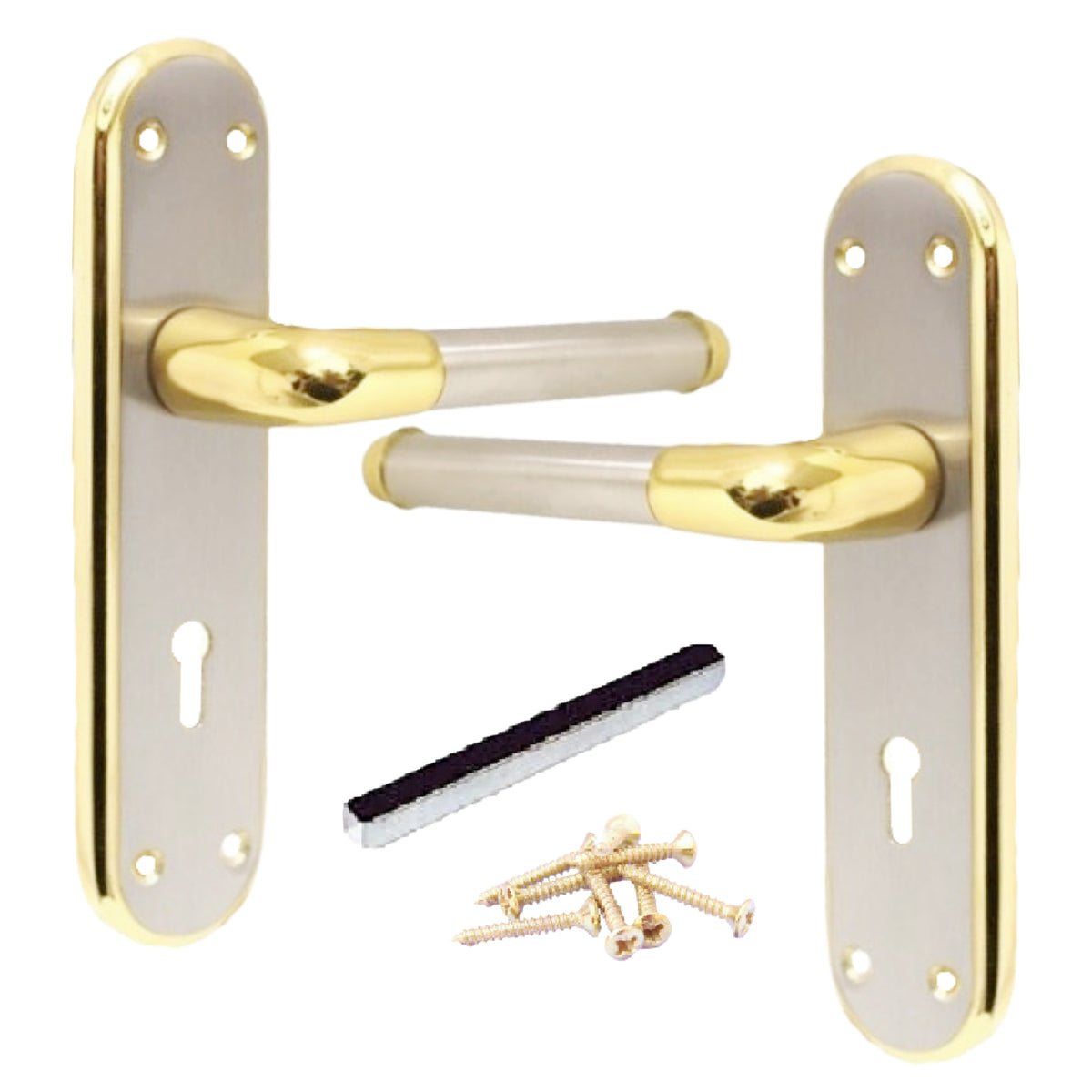 Marina Door Handle Two Tone Lock Lever - Brass and Satin