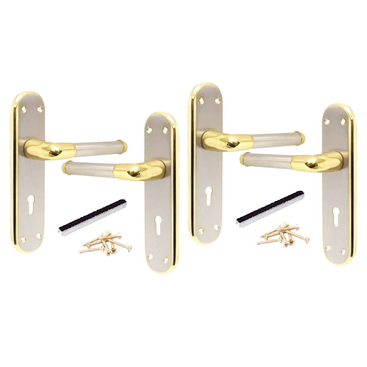 Marina Door Handle Two Tone Lock Lever - Brass and Satin