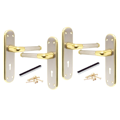 Marina Door Handle Two Tone Lock Lever - Brass and Satin