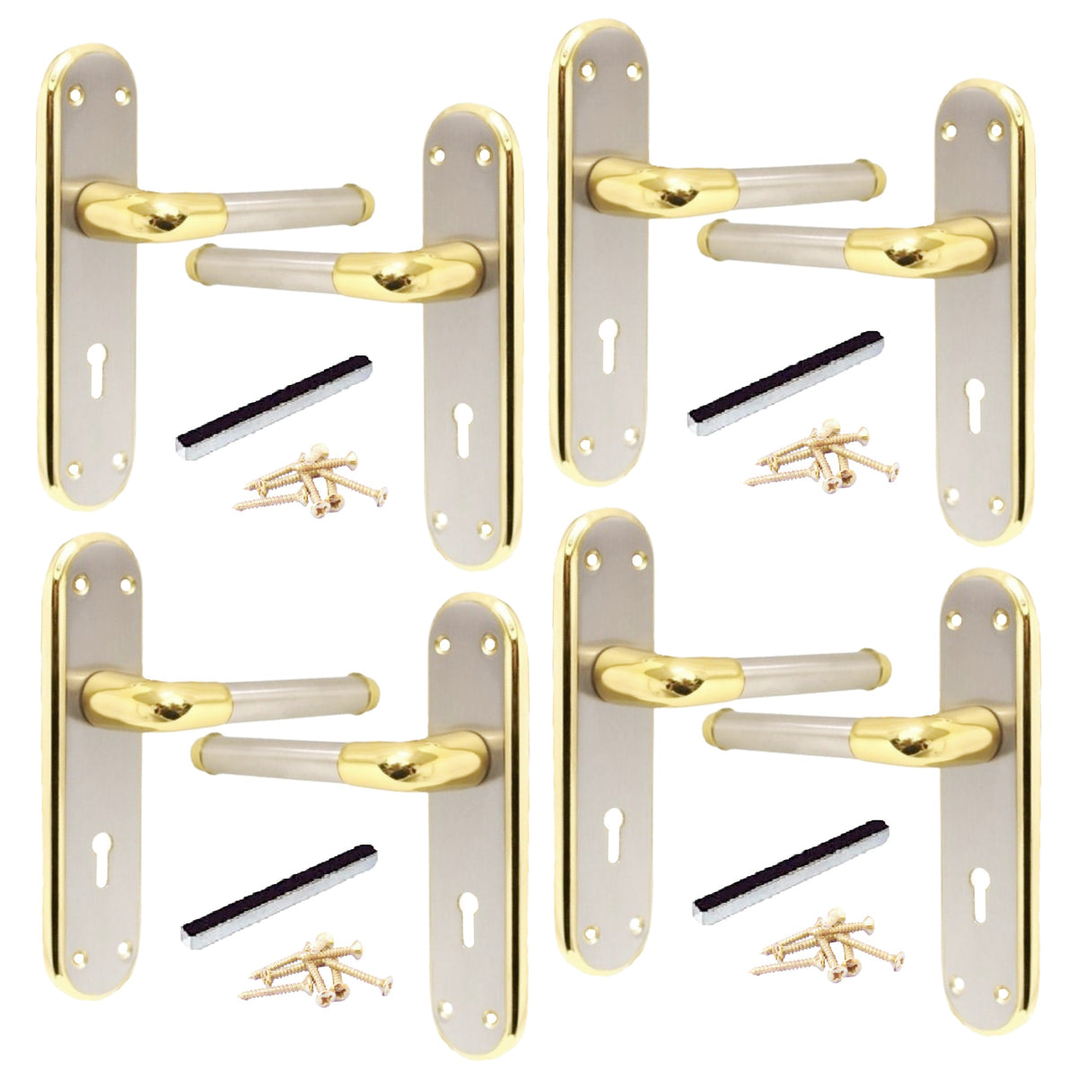 Marina Door Handle Two Tone Lock Lever - Brass and Satin