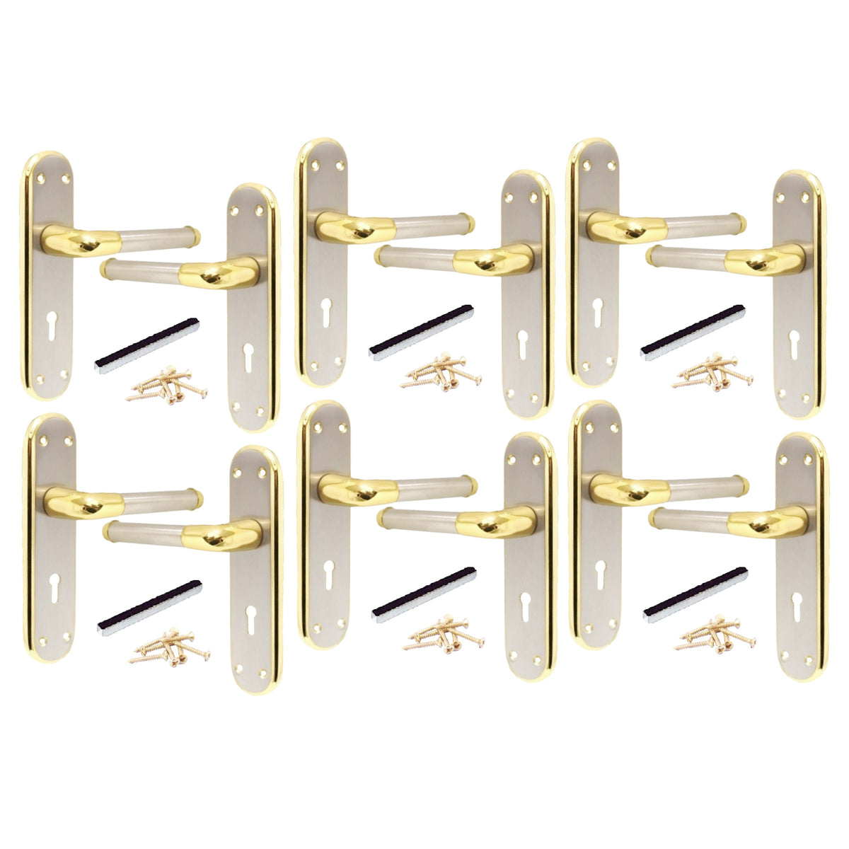 Marina Door Handle Two Tone Lock Lever - Brass and Satin