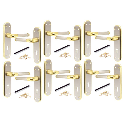 Marina Door Handle Two Tone Lock Lever - Brass and Satin