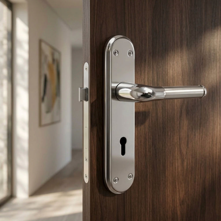 Marina Door Handle Two Tone Lock Lever - Chrome and Satin