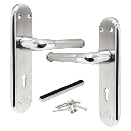 Marina Door Handle Two Tone Lock Lever - Chrome and Satin