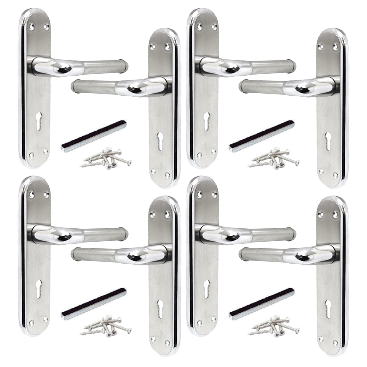 Marina Door Handle Two Tone Lock Lever - Chrome and Satin