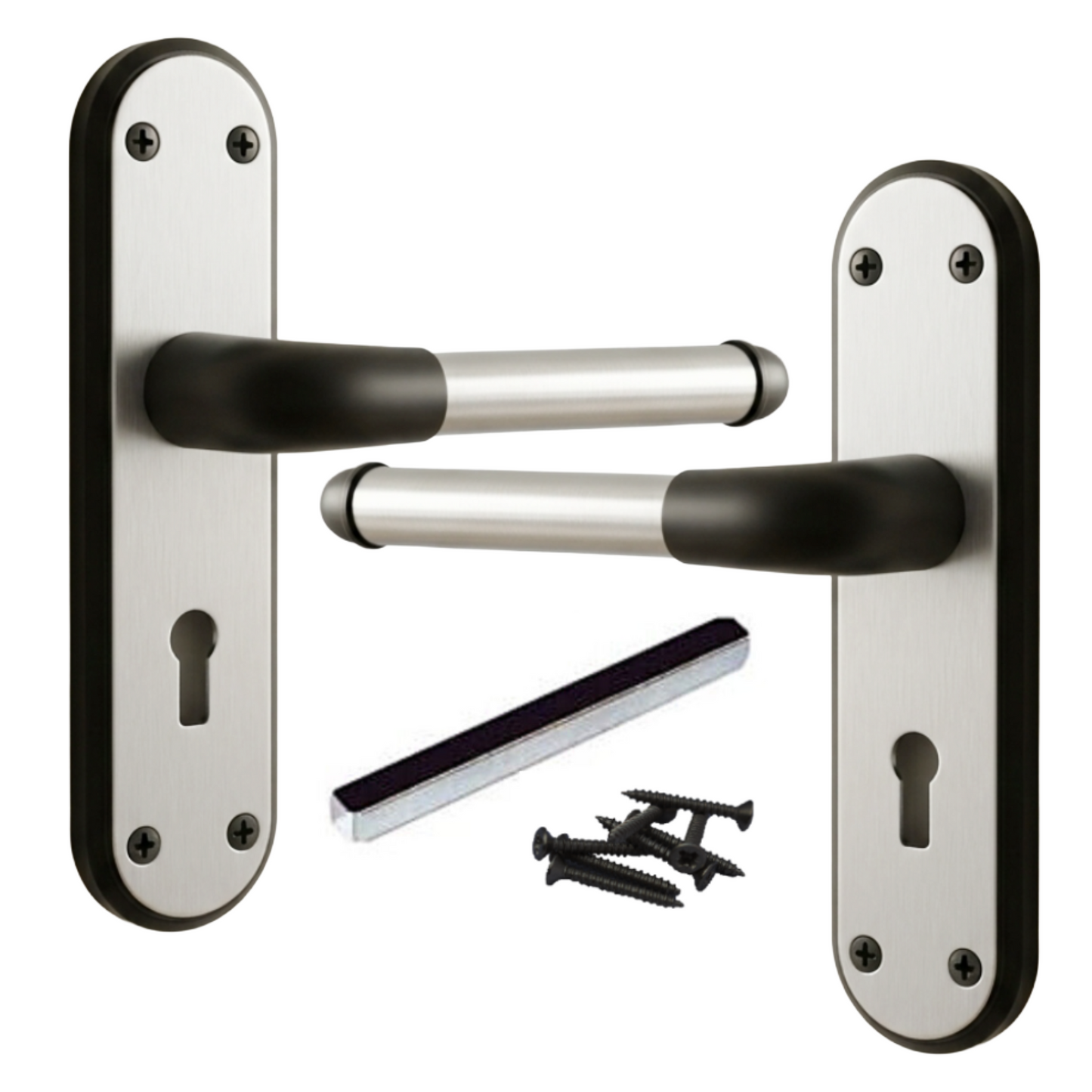 Marina Door Handle Two Tone Lock Lever - Matt Black and Satin - Metal