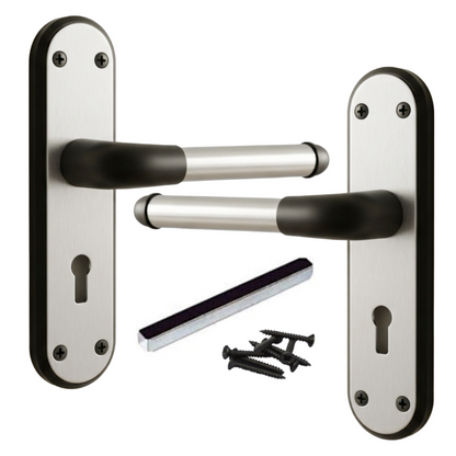 Marina Door Handle Two Tone Lock Lever - Matt Black and Satin - Metal