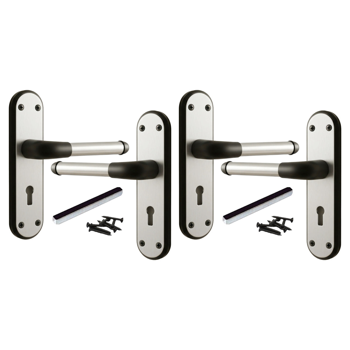 Marina Door Handle Two Tone Lock Lever - Matt Black and Satin