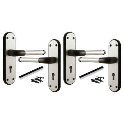Marina Door Handle Two Tone Lock Lever - Matt Black and Satin