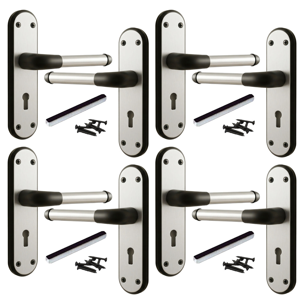 Marina Door Handle Two Tone Lock Lever - Matt Black and Satin