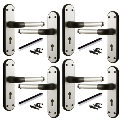 Marina Door Handle Two Tone Lock Lever - Matt Black and Satin