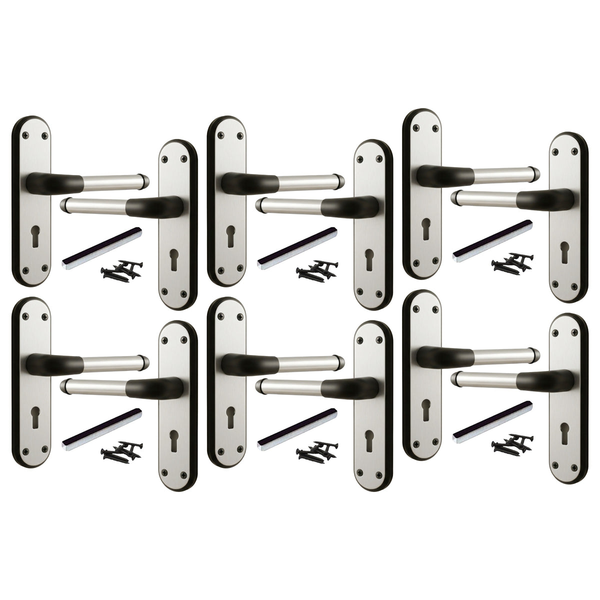 Marina Door Handle Two Tone Lock Lever - Matt Black and Satin