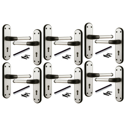 Marina Door Handle Two Tone Lock Lever - Matt Black and Satin