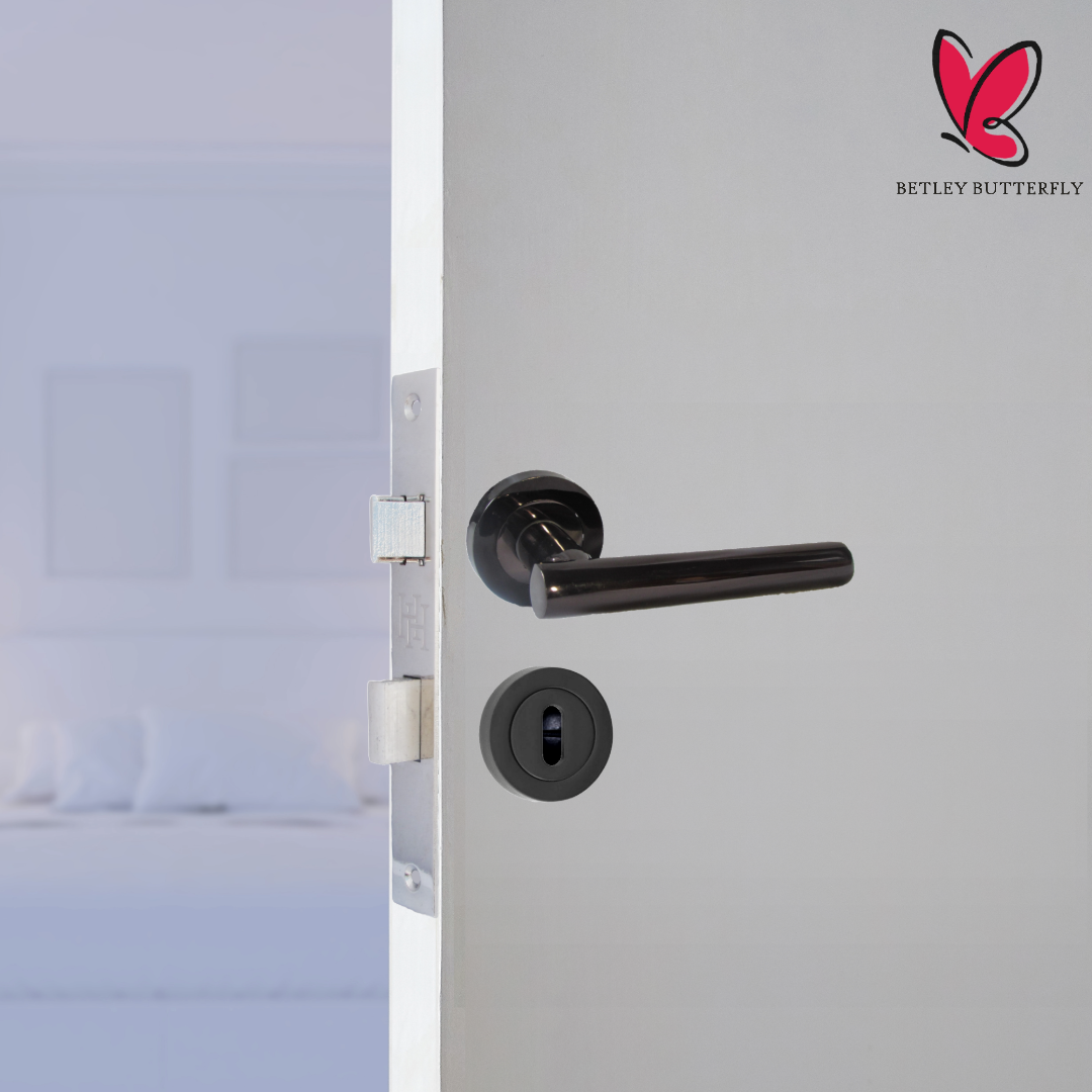 MULTIPACK Door Handles T Bar Straight Lever on Rose Latch - Black Nickel 125mm