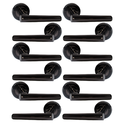 MULTIPACK Door Handles T Bar Straight Lever on Rose Latch - Black Nickel 125mm