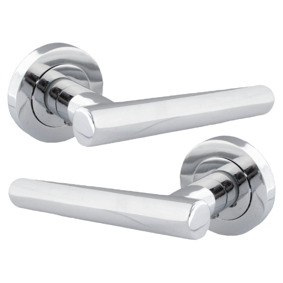 Door Handles T Bar Straight Lever on Rose Latch - Chrome 125mm