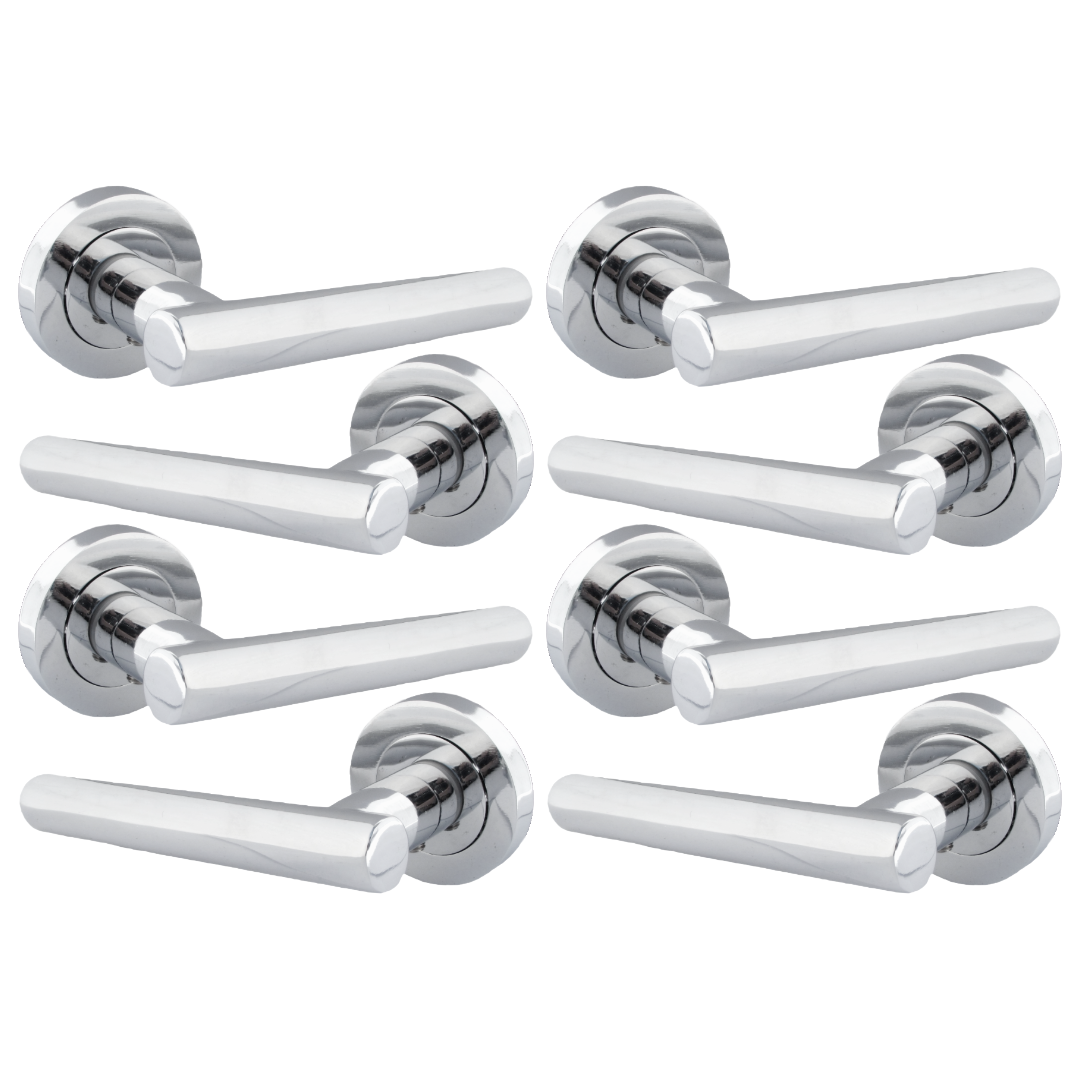 MULTIPACK Door Handles T Bar Straight Lever on Rose Latch - Chrome 125mm