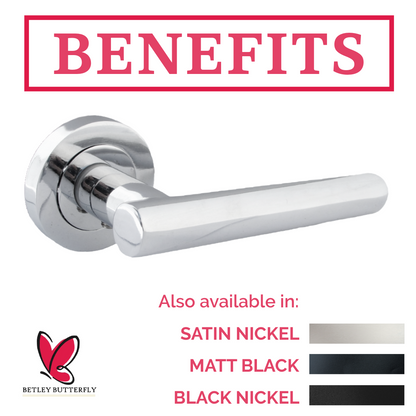 Door Handles T Bar Straight Lever on Rose Latch - Chrome 125mm