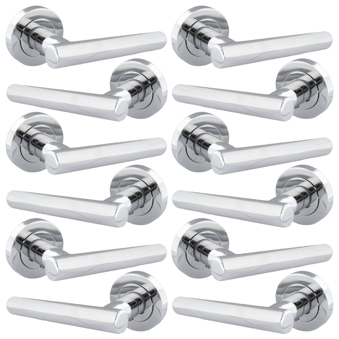 MULTIPACK Door Handles T Bar Straight Lever on Rose Latch - Chrome 125mm