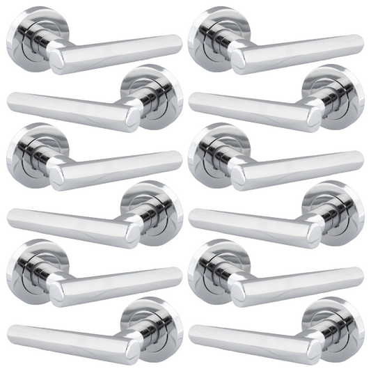 MULTIPACK Door Handles T Bar Straight Lever on Rose Latch - Chrome 125mm