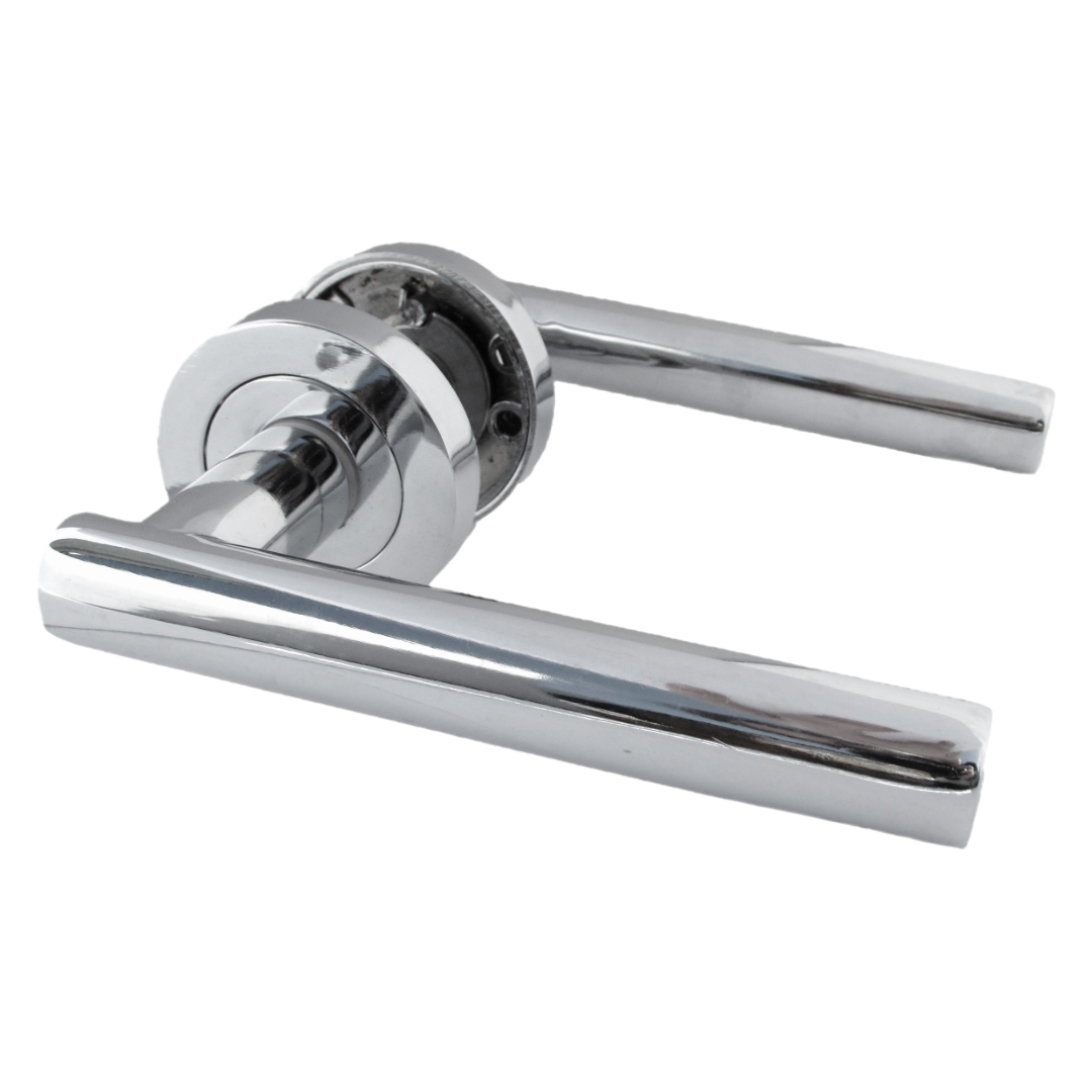 Door Handles T Bar Straight Lever on Rose Bathroom Thumb turn & Lock - Chrome