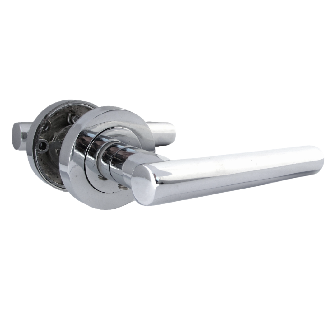 Door Handles T Bar Straight Lever on Rose Bathroom Thumb turn & Lock - Chrome