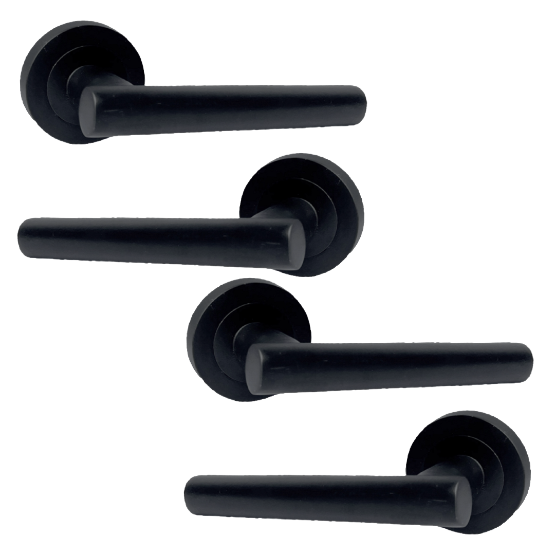 MULTIPACK Door Handles T Bar Straight Lever on Rose Latch - Matt Black 125mm