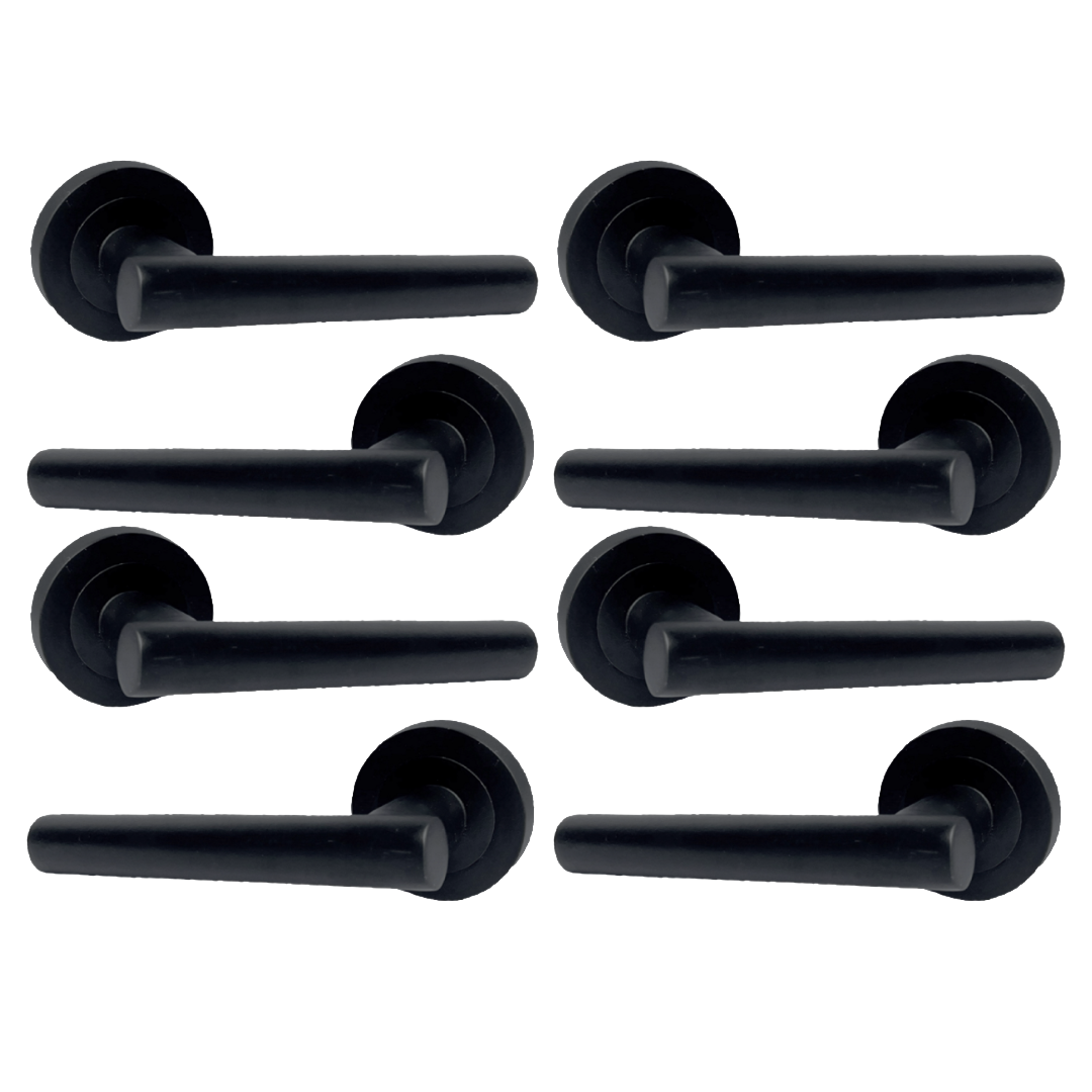 MULTIPACK Door Handles T Bar Straight Lever on Rose Latch - Matt Black 125mm