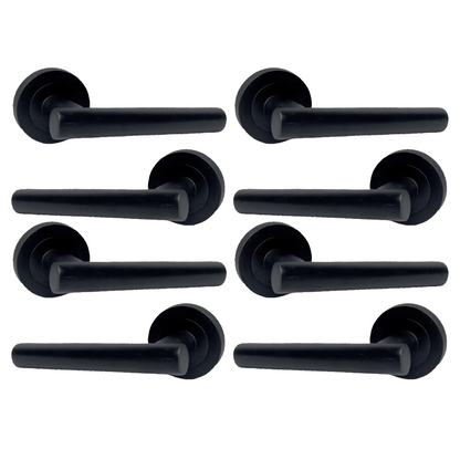 MULTIPACK Door Handles T Bar Straight Lever on Rose Latch - Matt Black 125mm
